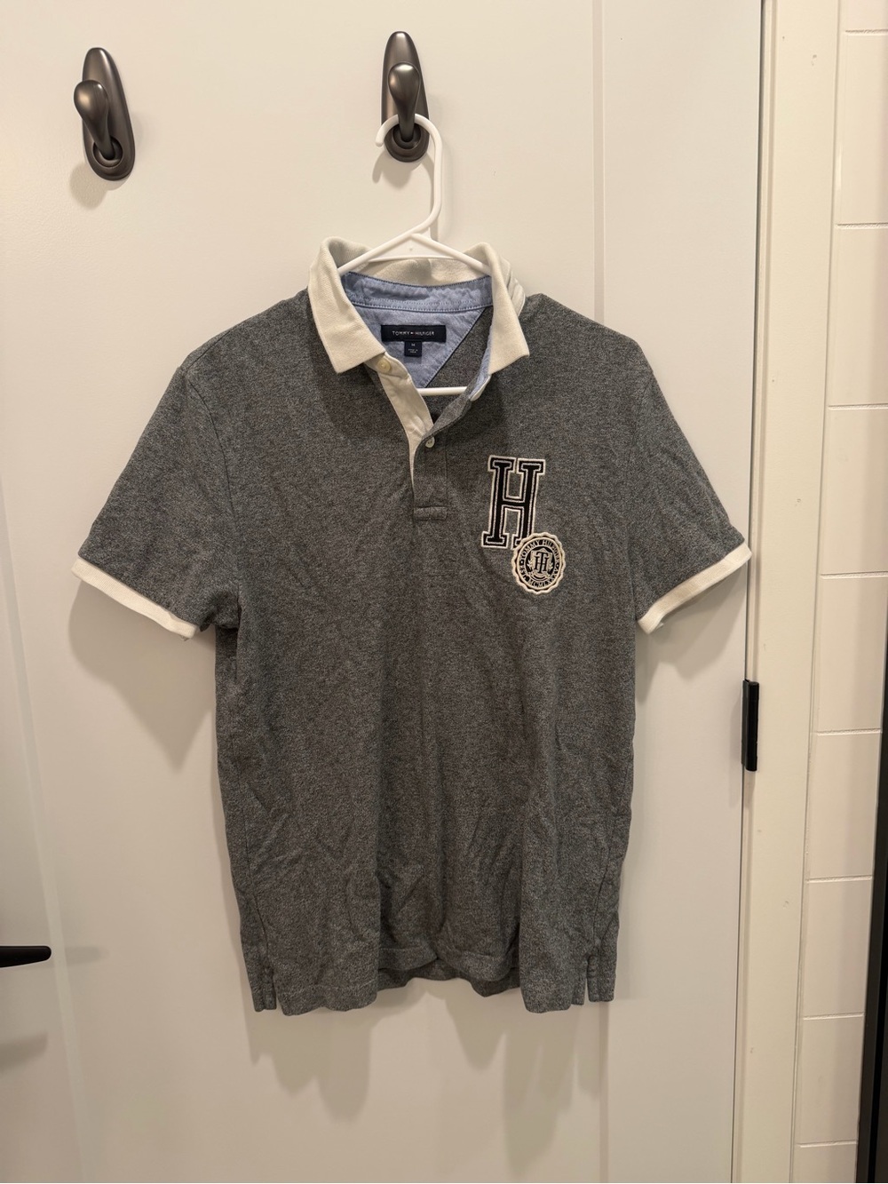 Tommy Hilfiger Charcoal Gray Polo with White Collar & Cuff